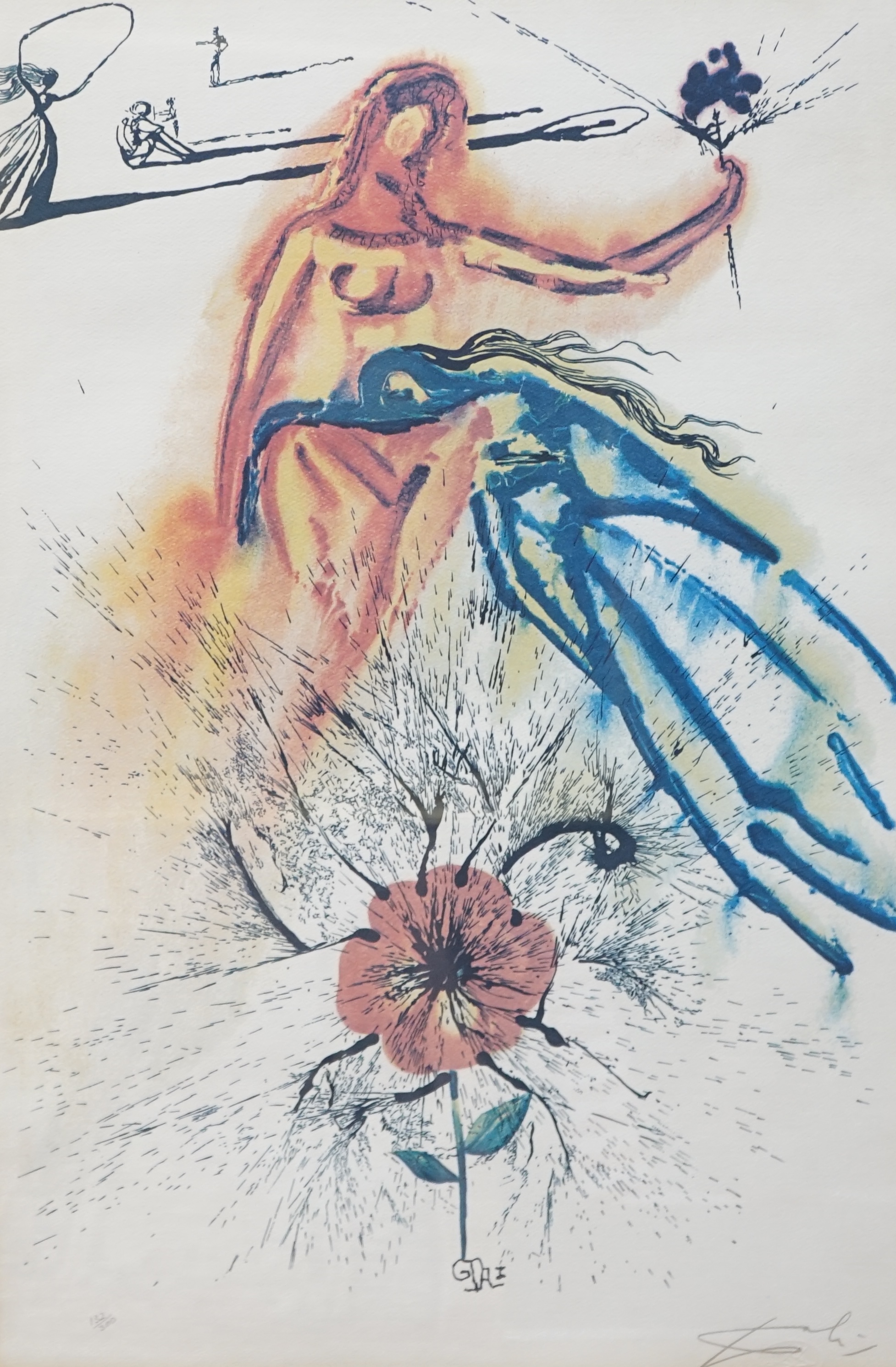 Salvador Dali (Spanish 1904-1989), colour lithograph, Alice in Wonderland, ‘Alice’s Evidence’, pencil numbered 132/300, facsimile signature, certificate of authenticity verso 56 x 37cm. Condition - fair